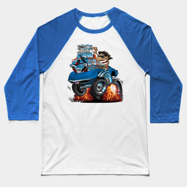 Classic '69 American Sports Car Cartoon Baseball T-Shirt by hobrath